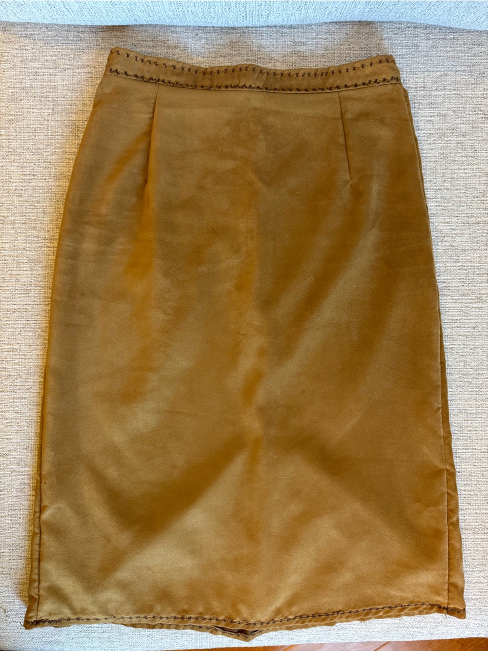 Unique Handmade Faux Suede Midi Skirt Brown Western Boho Fully Lined